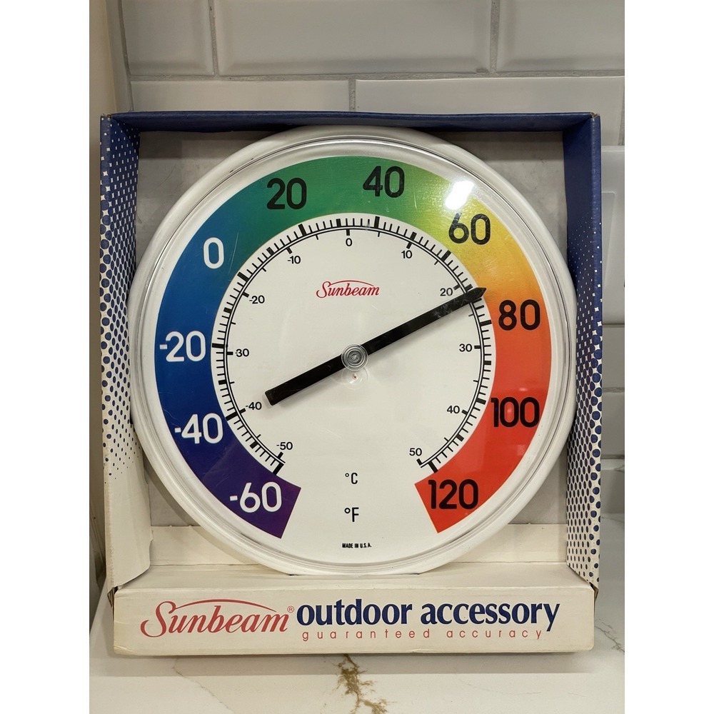 Vintage Sunbeam Thermometer Outdoor Rainbow Wall Oster 1990s New Old Stock READ
